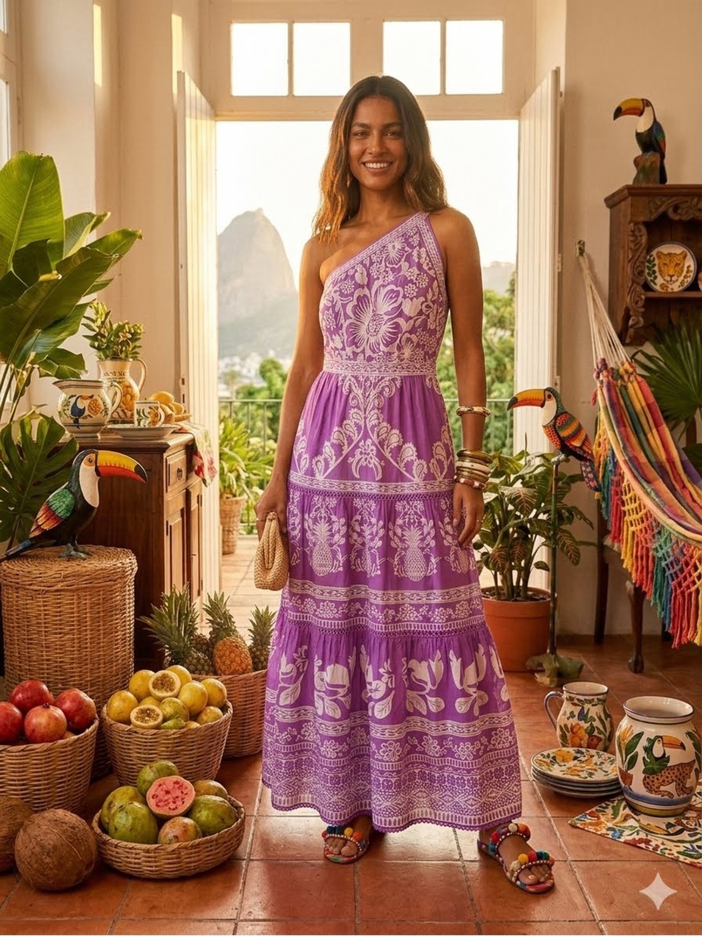 NWT FARM Rio Lilac Sweet Garden One Shoulder Maxi Dress Sz L